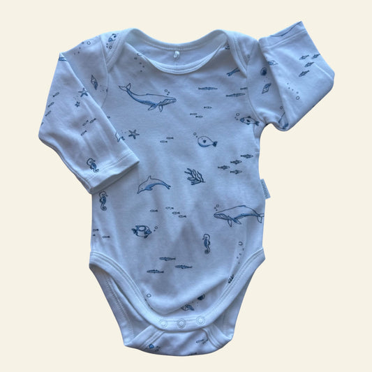 Purebaby white and blue sea creatures bodysuit size 000