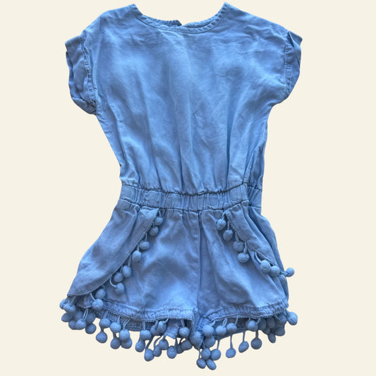Seed blue chambray pom pom romper size 2