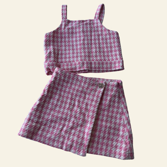 Seed pink houndstooth top and skirt set size 6