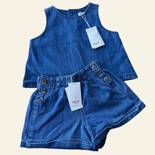 Seed blue denim top and shorts set size 6 (BNWT)