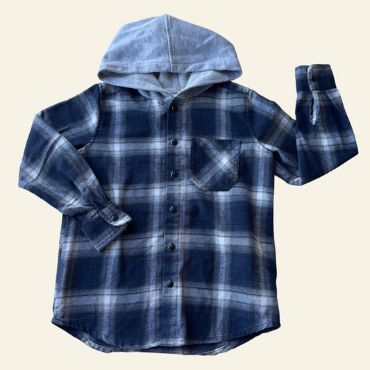 Milky blue plaid hooded shirt size 5