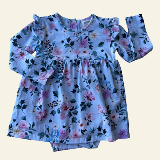 Milky blue floral long sleeve dress size 1