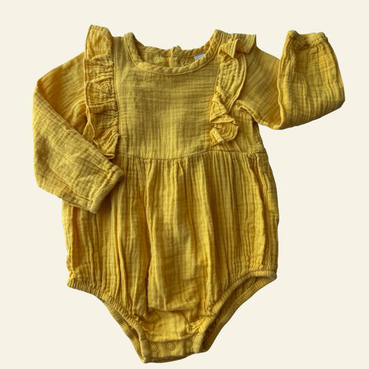 Dymples yellow frill romper size 1