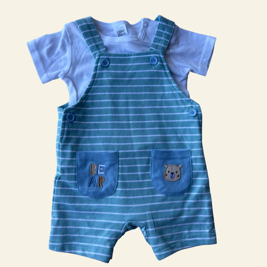 Ollies Place blue stripe bear overalls set size 00