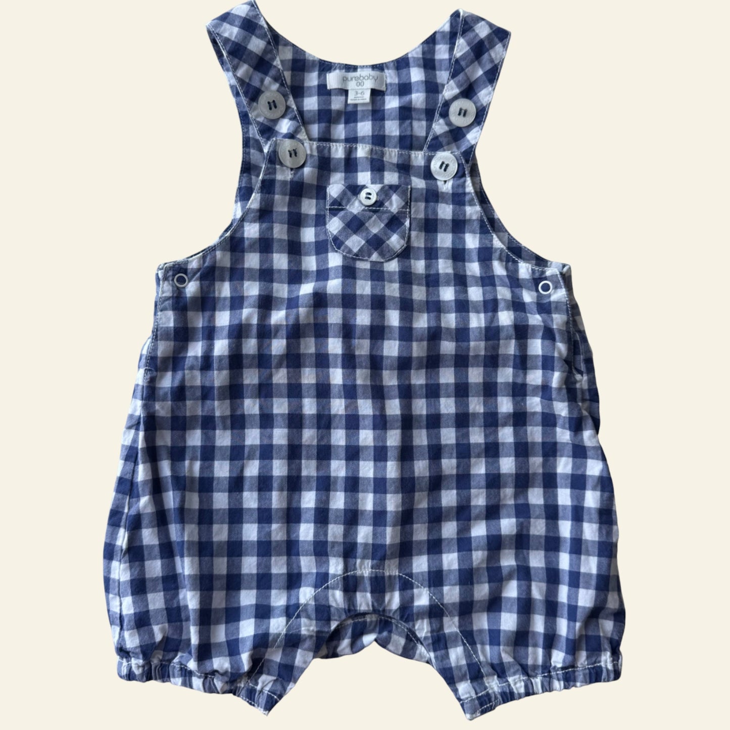 Purebaby blue gingham overalls size 00