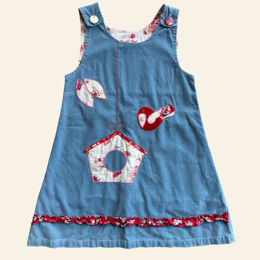 Powell Craft blue applique pinafore size 4-5