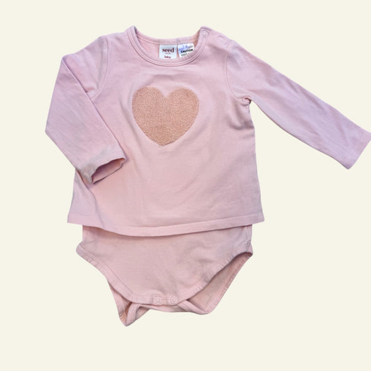 Seed pink love heart bodysuit size 0