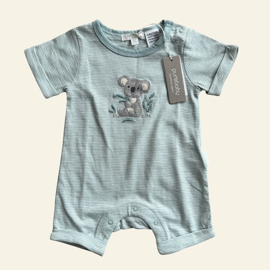Purebaby green stripe koala romper size 000 (BNWT)