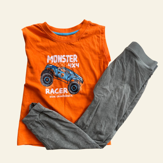 Tilt orange monster truck and pants set size 6