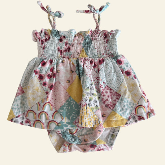 Kidding Around rainbow patchwork romper size 00