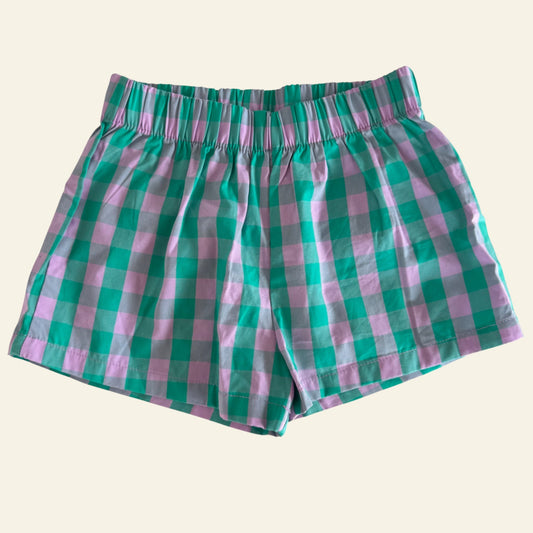 Seed green and purple check shorts size 3