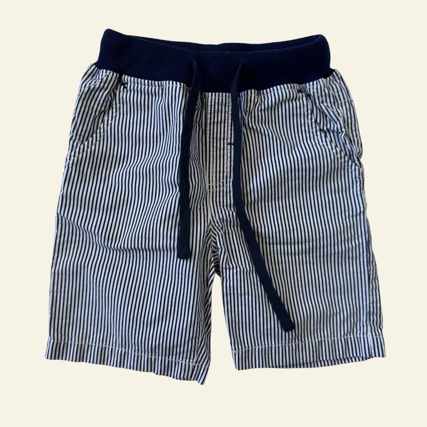 Little M white and navy stripe shorts size S (approx size 7)