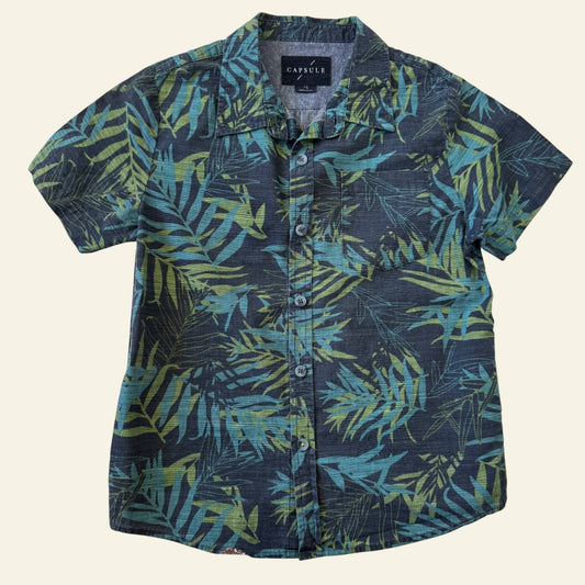Capsule blue and green palm leaf button up shirt size 7