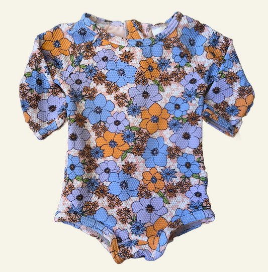 Seed orange and blue floral bathers size 0