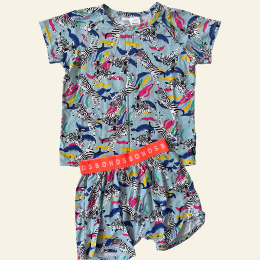 Bonds blue and rainbow zebras pyjama set size 5