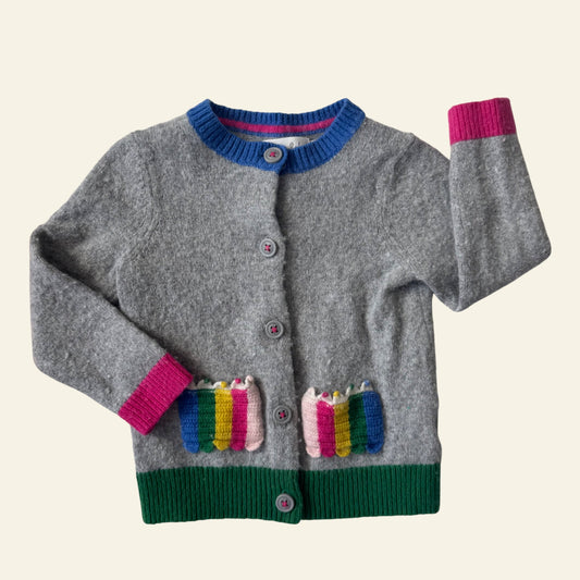 Mini Boden grey rainbow pocket cardigan size 3-4
