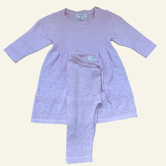 Purebaby pink knit dress and leggings set size 00