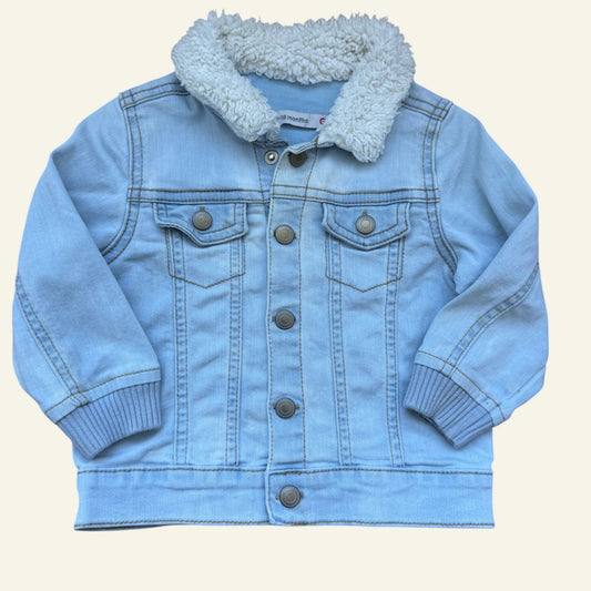 Target blue denim jacket fluffy collar size 12-18 months