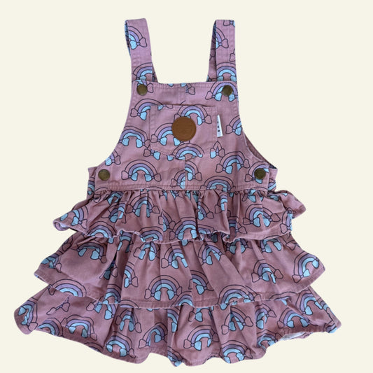Hux pink rainbow pinafore dress size 2