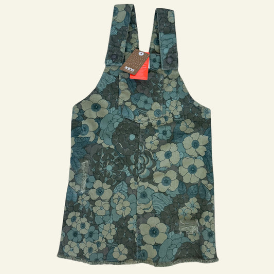 Cotton On green floral denim pinafore dress size 5