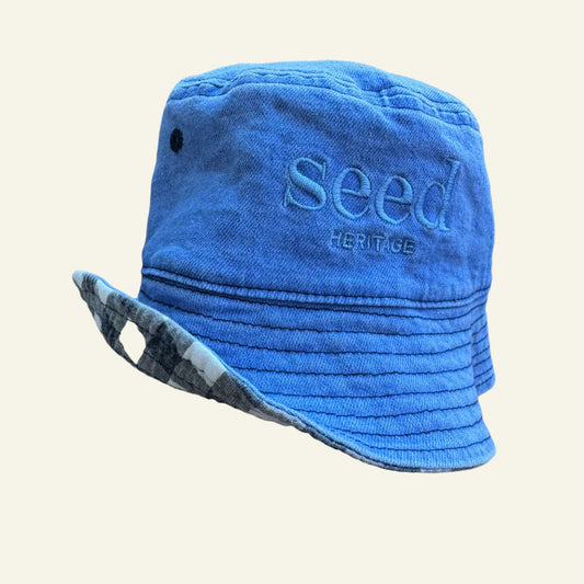 Seed blue and gingham bucket hat (approx 3-6 months)