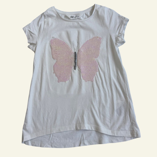 H&M white sequin butterfly shirt size 8-10