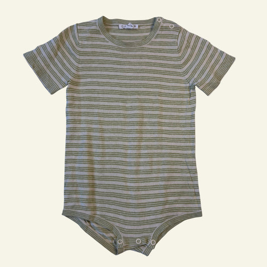 Grown green stripe knit bodysuit size 18-24 months