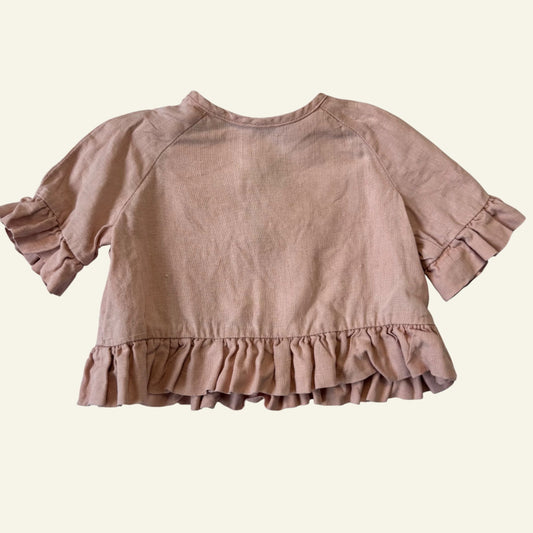 Bebe Organic pink frill top size 6 months