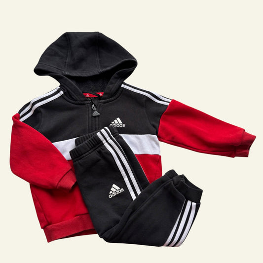 Adidas black red and white tracksuit set size 12 months