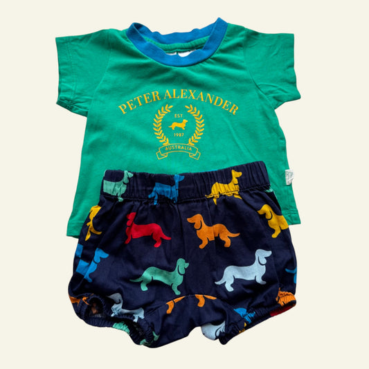 Peter Alexander navy and green pj set size 3-6 months