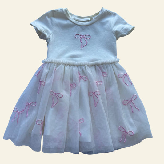 Anko white tulle dress with pink bows size 1
