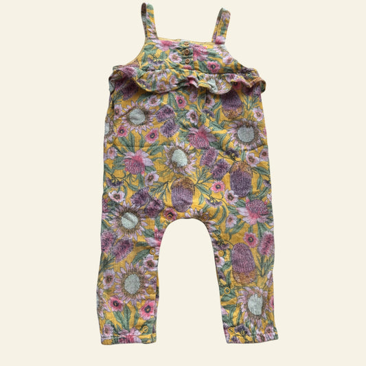 Dymples yellow floral overalls size 1