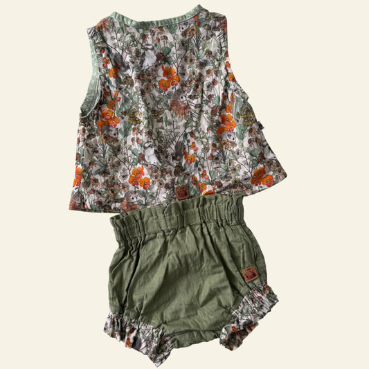 Polly Kettle green floral set approx size 1 (no size tag)