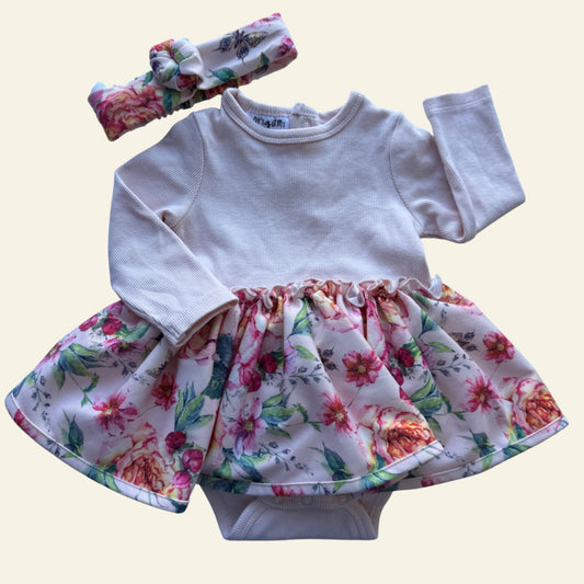 Origami pink floral dress with headband size 0