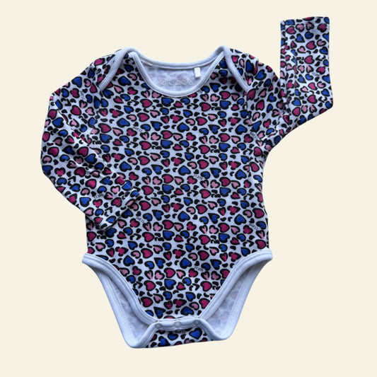 Guess white pink and blue heart bodysuit size 3-6 months