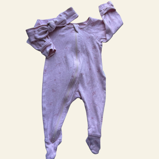 Purebaby pink floral onesie and headband size 000 (2)