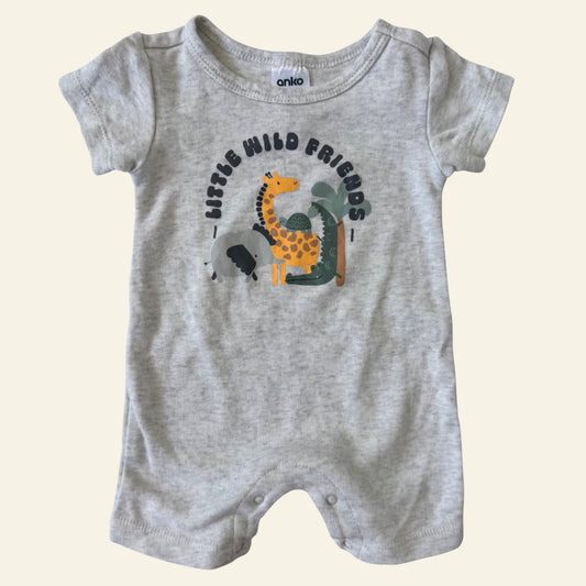 Anko grey wild friends romper size 000