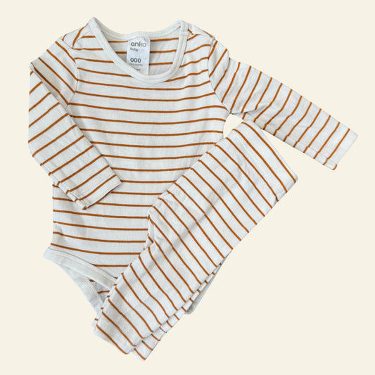 Anko white and orange stripe bodysuit and leggings set size 000