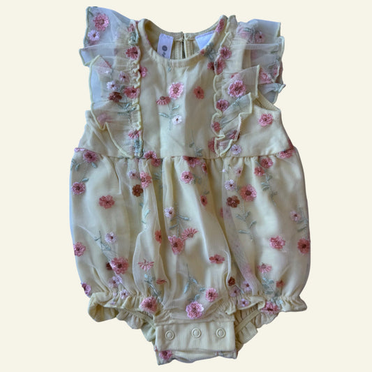 Dymples yellow floral embroidered romper size 000