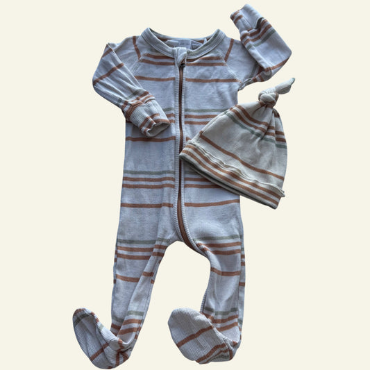 Susukoshi beige and orange stripe onesie and hat set size 000