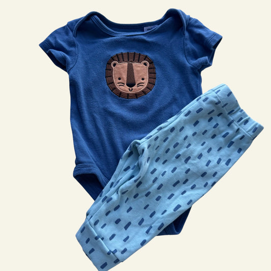 Pekkle blue lion bodysuit and leggings set size 6m