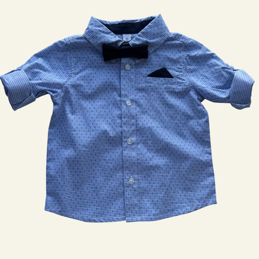 Dymples blue button up with bow tie size 0