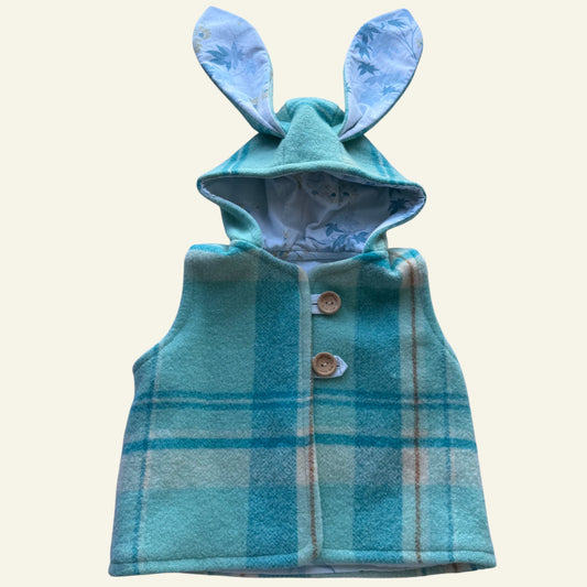 Indie Bear handmade blue plaid vest with hood size 1-2 (no tags)