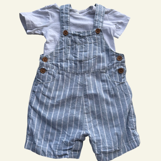 Target blue stripe overalls and tshirt set size 1 (Perfectly Imperfect)