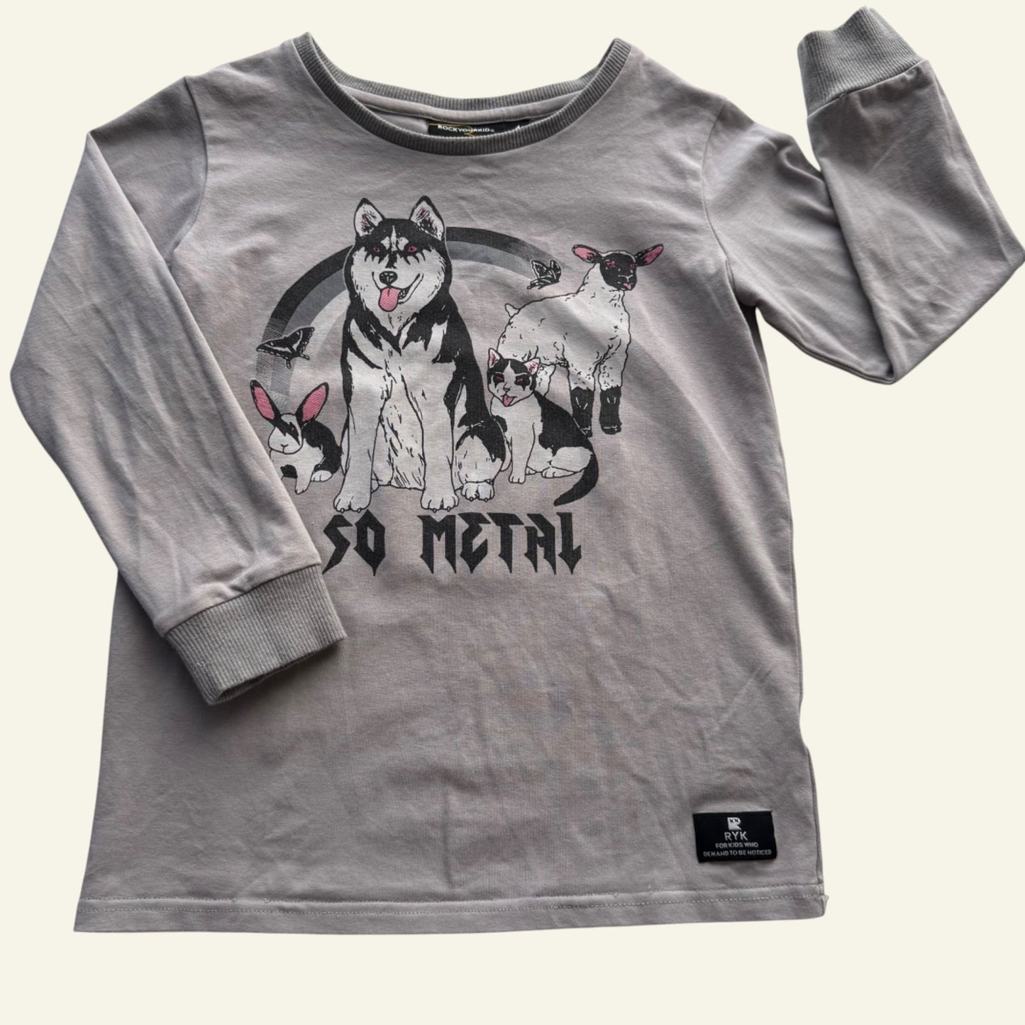 RYK grey animals so metal long sleeve top size 4 (Perfectly Imperfect)
