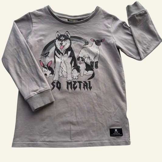 RYK grey animals so metal long sleeve top size 4 (Perfectly Imperfect)