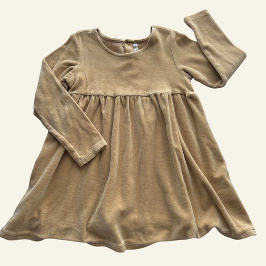 Quincy Mae mustard velour long sleeve dress size 4-5