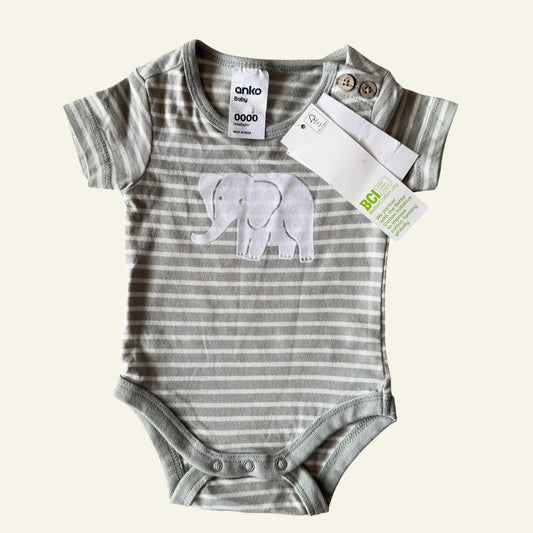 Anko grey striped elephant bodysuit size 0000 (BNWT)