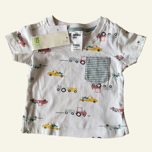 Anko cream tractor print tshirt size 0000 (BNWT)