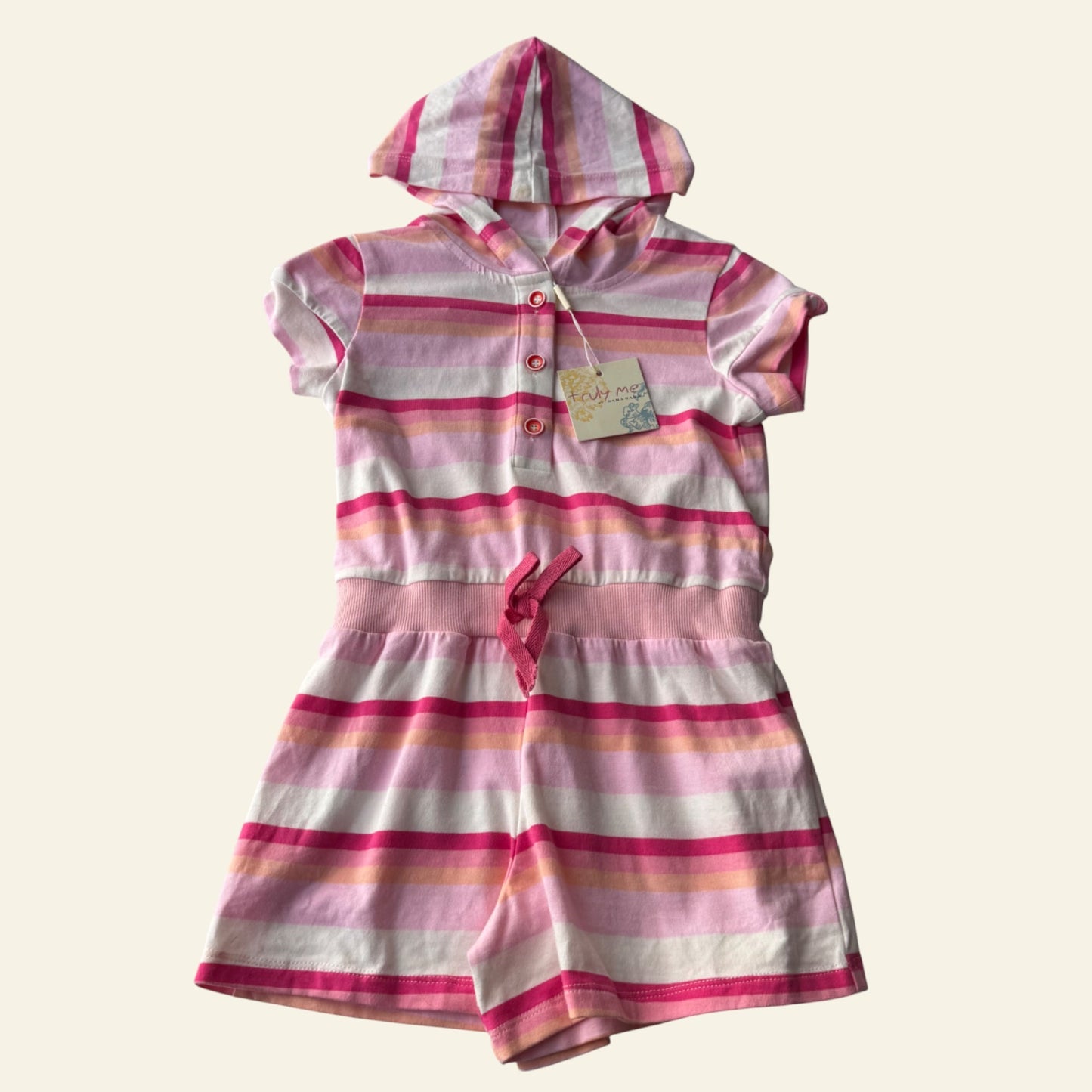 Truly Me pink striped hooded playsuit size 5 (BNWT)